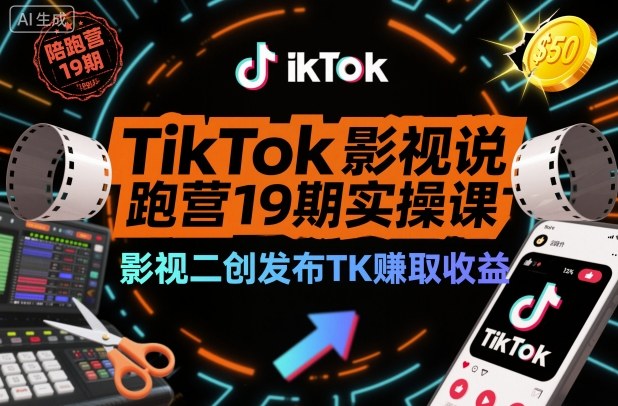 TikTok影视解说陪跑营19期实操课,影视二创发布TK賺取收益,万播收益50美金(更新)采购|汽车产业|汽车配件|机加工蚂蚁智酷企业交流社群中心