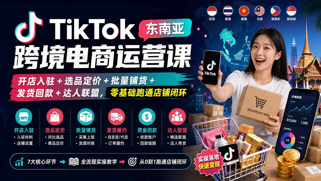 TikTok东南亚跨境电商运营课:开店入驻+选品定价+批量铺货+发货回款+达人联盟,零基础跑通店铺闭环采购|汽车产业|汽车配件|机加工企业家交流社群中心