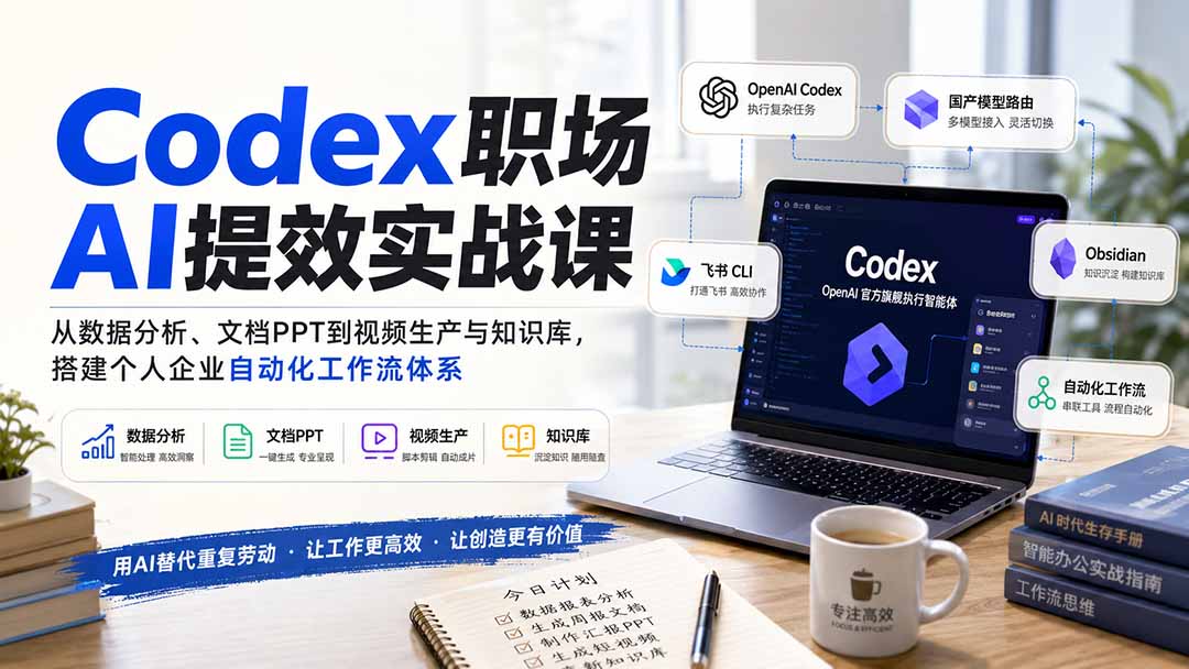Codex职场AI提效实战课:从数据分析、文档PPT到视频生产与知识库,搭建个人企业自动化工作流体系采购|汽车产业|汽车配件|机加工企业家交流社群中心