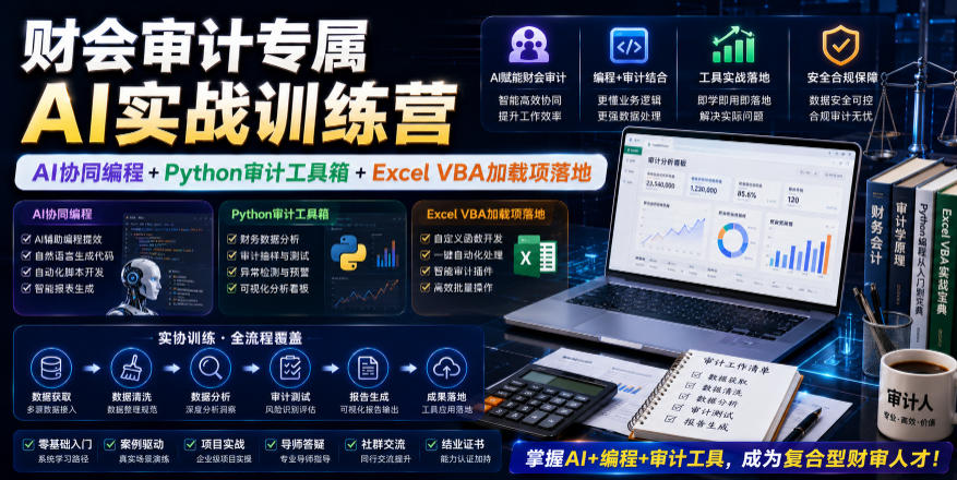 财会审计专属AI实战训练营|AI协同编程+Python审计工具箱+Excel VBA加载项落地采购|汽车产业|汽车配件|机加工企业家交流社群中心